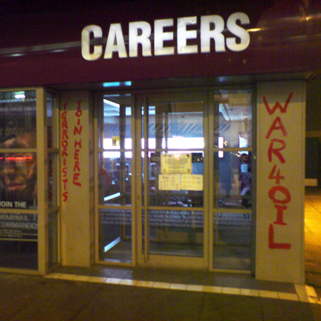 Anti-war graffiti on Nottingham Armed Forces Careers Office